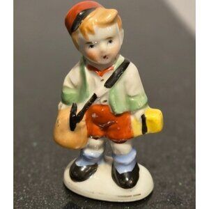 VTG Occupied Japan red head Child with Bag School boy Collectible figurine 3.5"